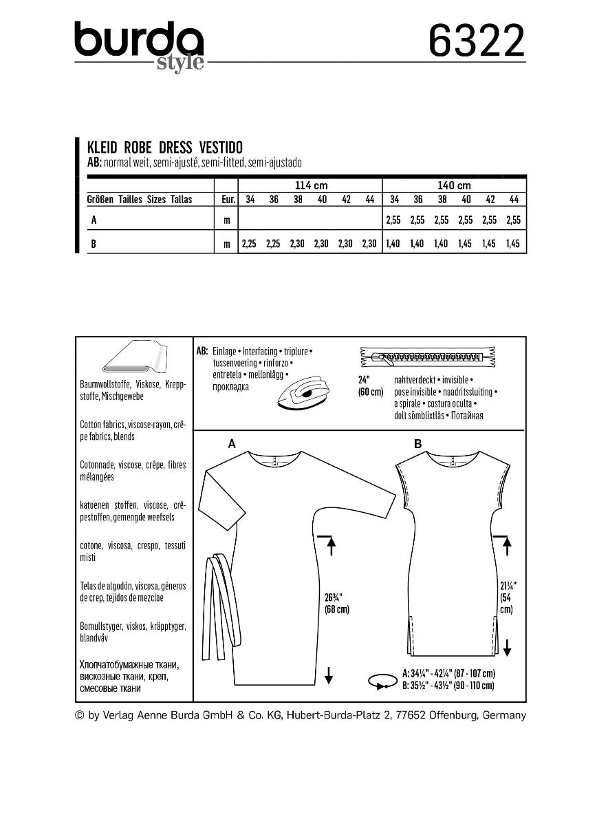 Patrón Burda 6322 Vestido - Ribes y Casals