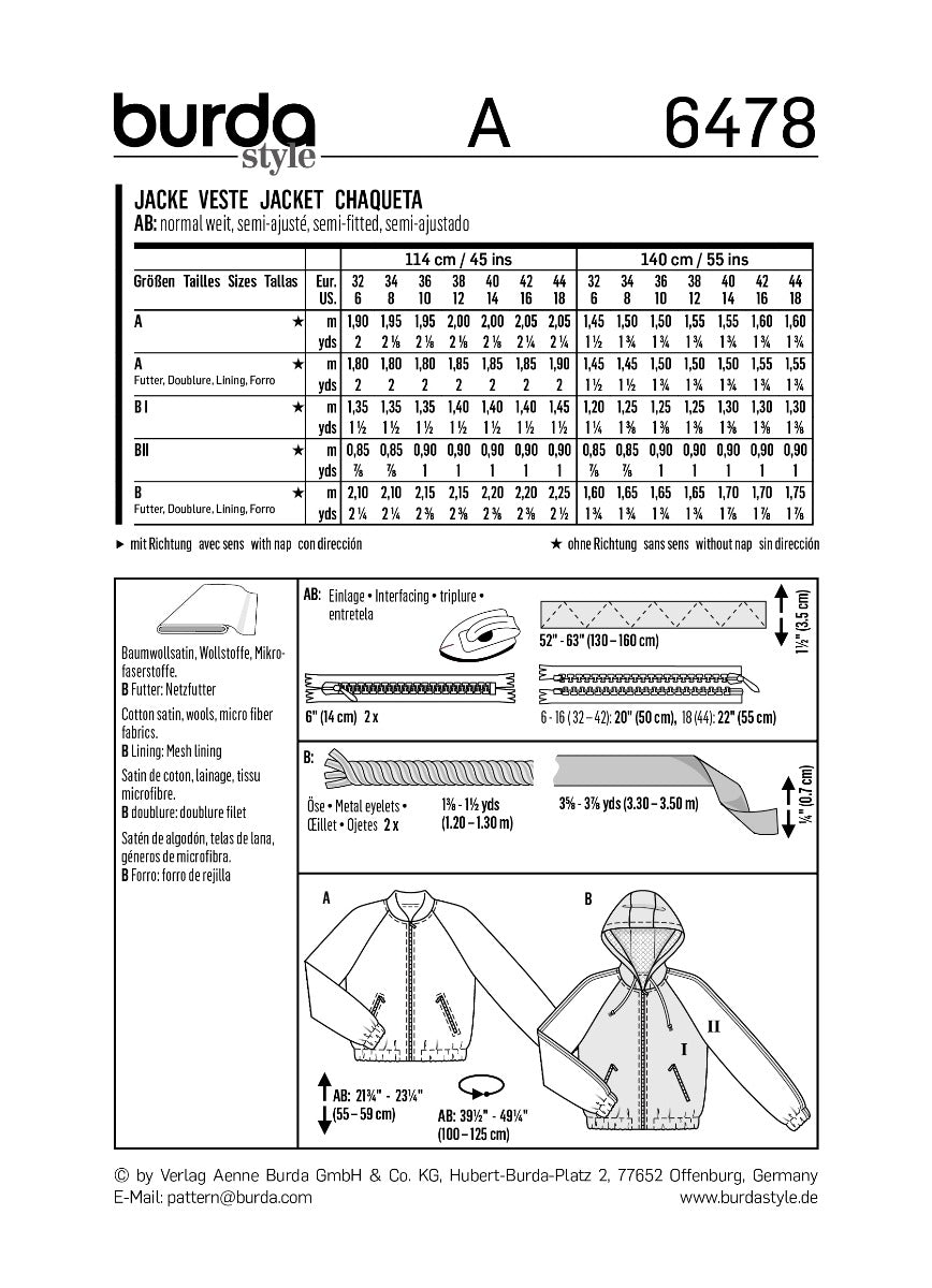 Patrón Burda 6478 Chaqueta - Ribes y Casals
