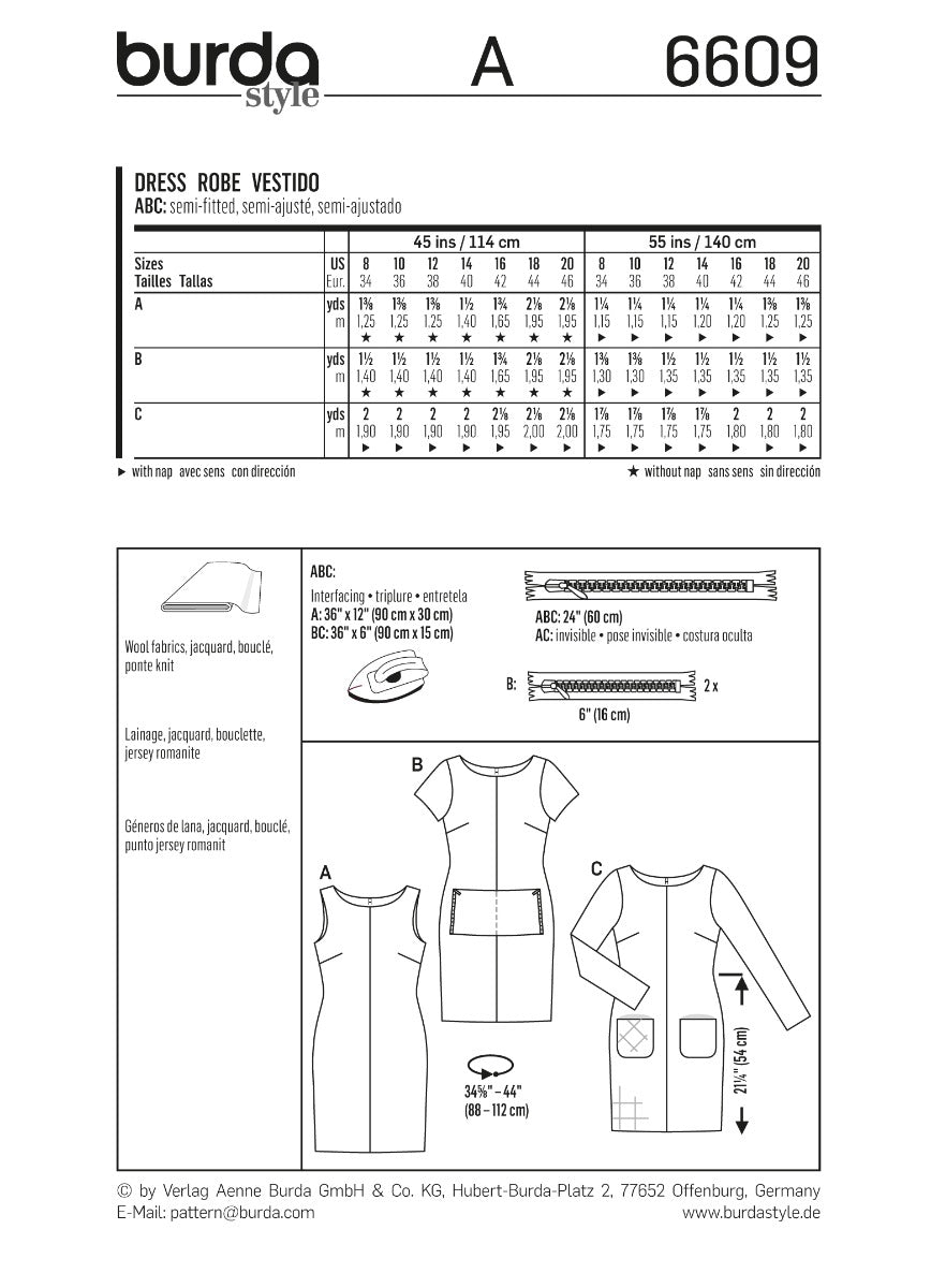 Patrón Burda 6609 Vestido - Ribes y Casals