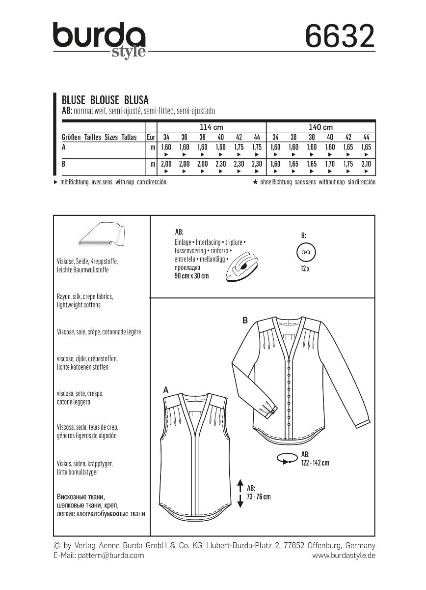 Patrón Burda 6632 Blusa - Ribes y Casals