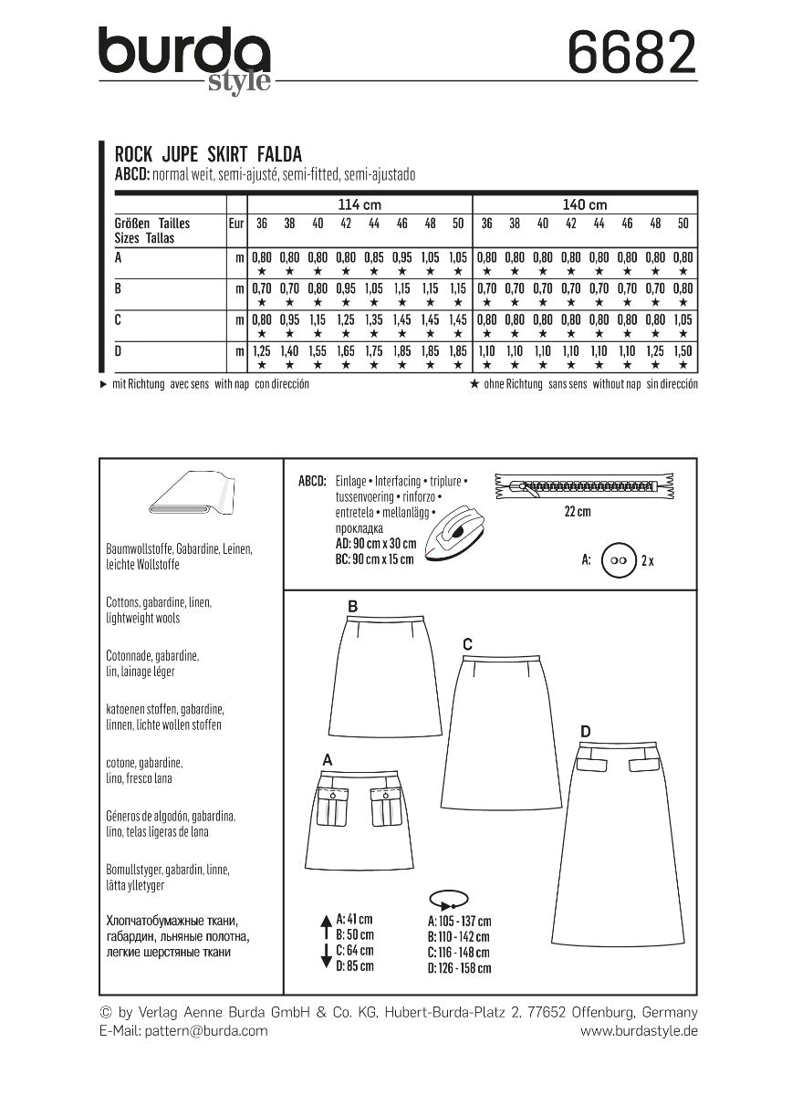 Patrón Burda 6682 Falda - Ribes y Casals