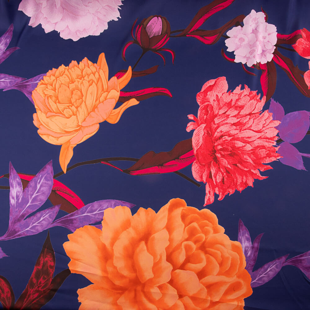 Satén Estampado Maxi Flor Naranja - Ribes y Casals