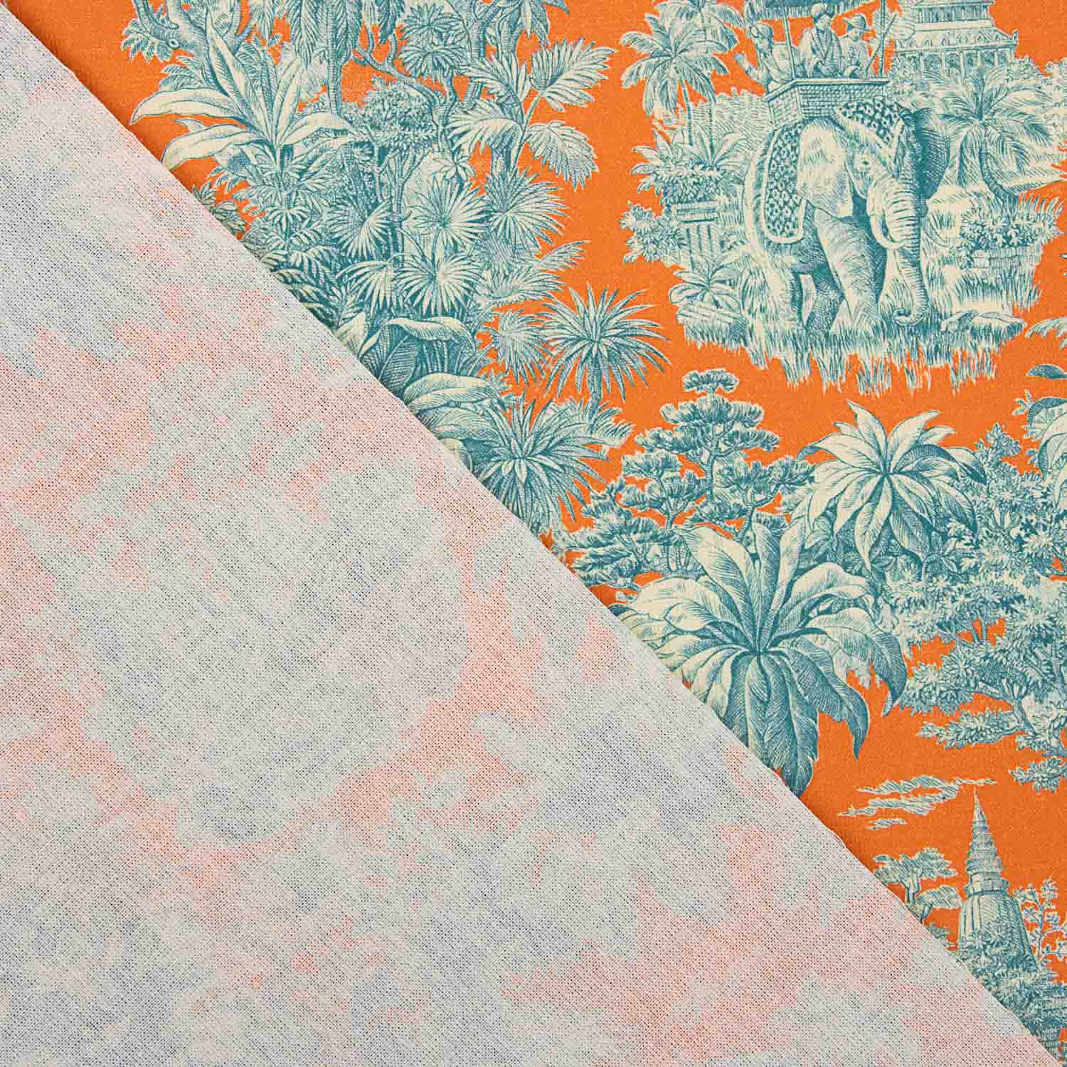 Popelín Algodón Estampado Jungla Exótica Naranja - Ribes y Casals