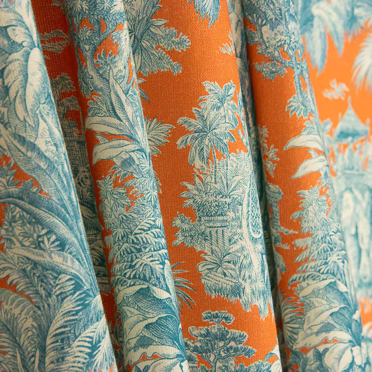 Popelín Algodón Estampado Jungla Exótica Naranja - Ribes y Casals