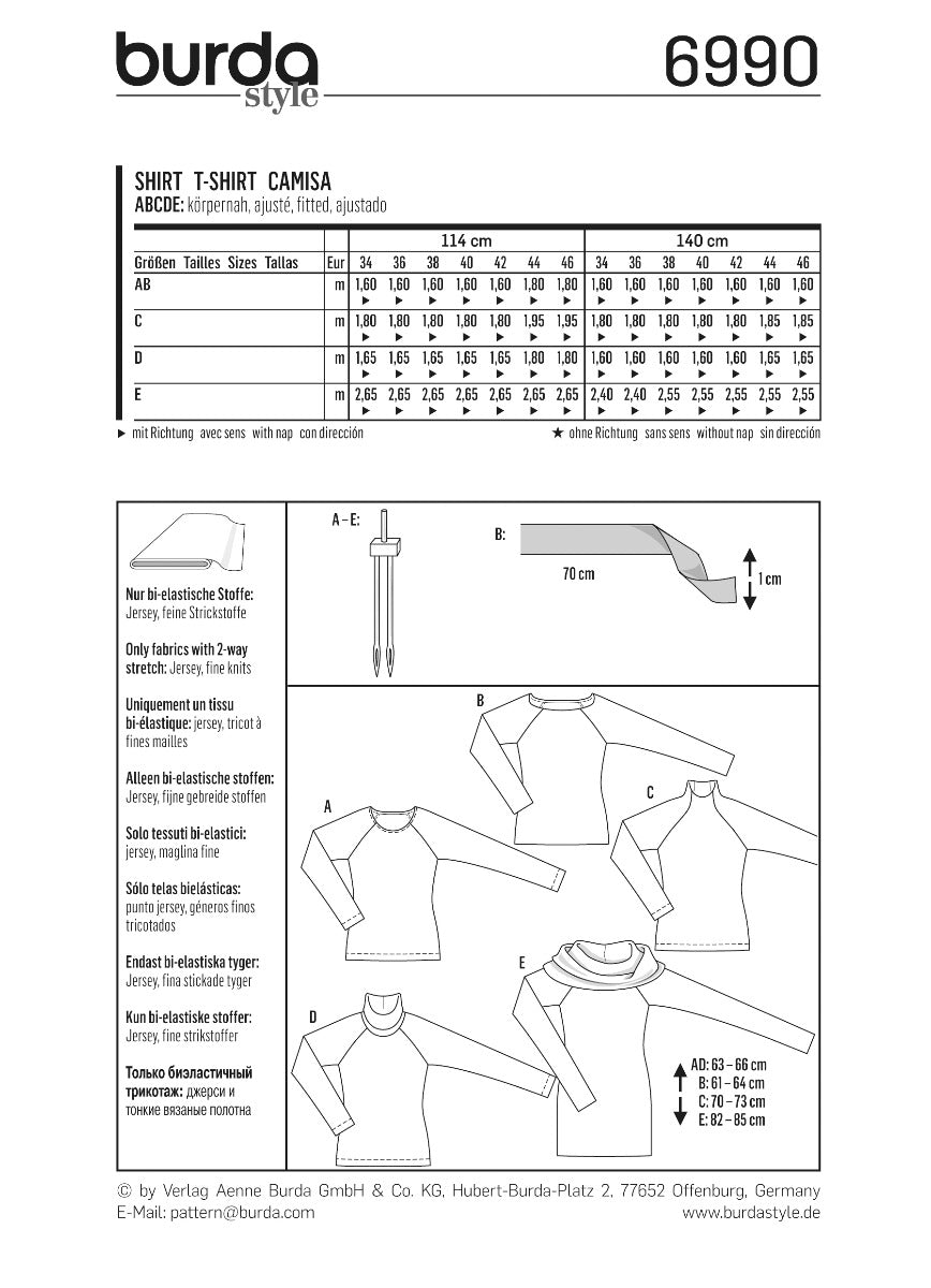 Patrón Burda 6990 Shirt - Ribes y Casals