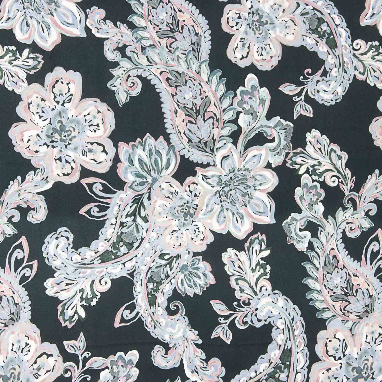 Satén Viscosa Cachemir Floral Azul y Rosa - Ribes y Casals