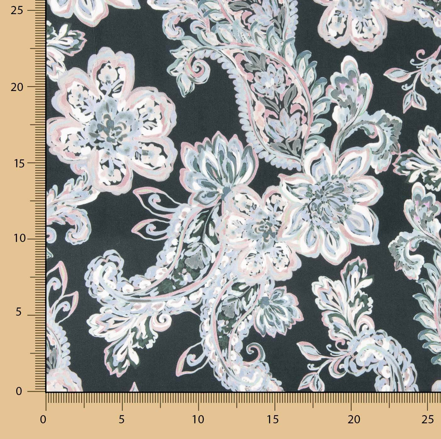 Satén Viscosa Cachemir Floral Azul y Rosa - Ribes y Casals