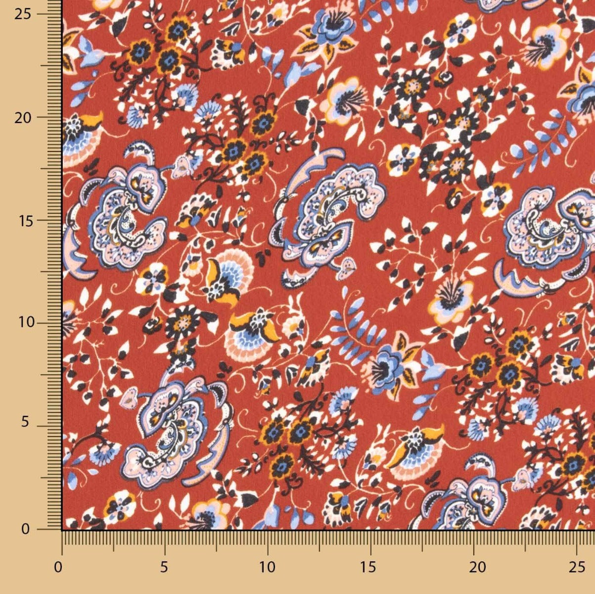 Crepe Satinado Paisley Fuego - Ribes y Casals
