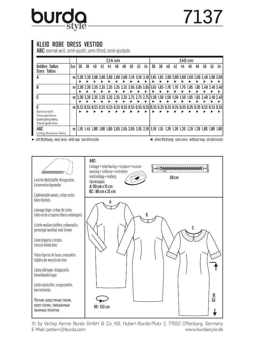 Patrón Burda 7137 Vestido - Ribes y Casals