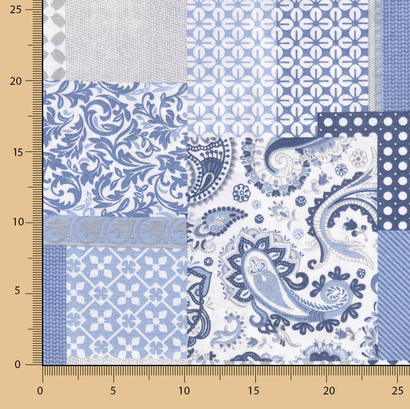 Loneta estampada Patchwork Azul - Ribes y Casals