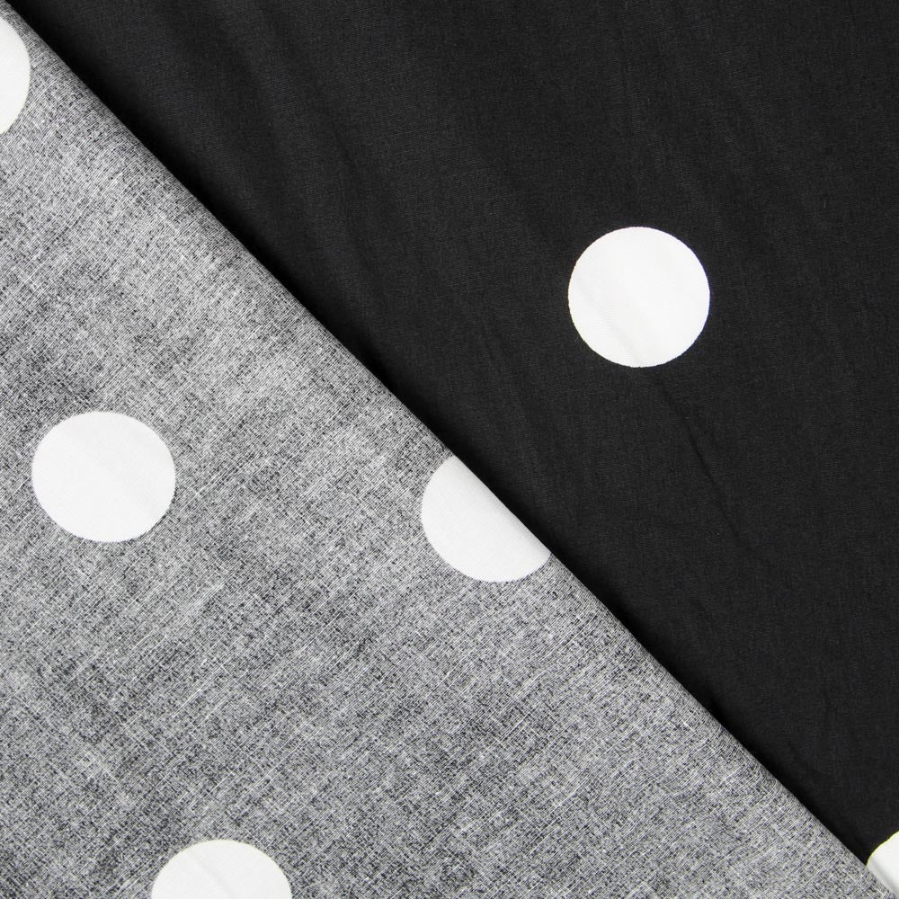 Popelín Spandex Lunares Blanco 30mm Negro - Ribes y Casals