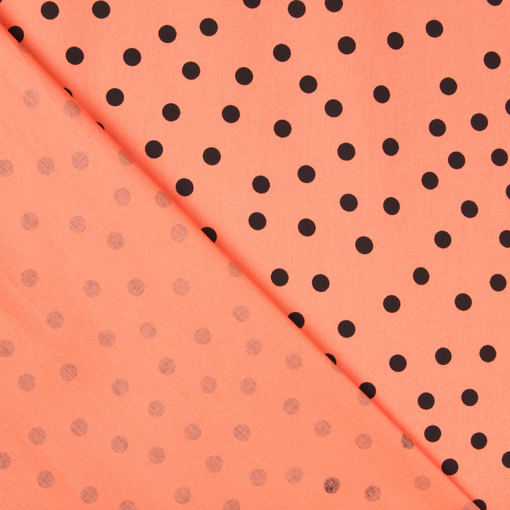 Popelín Spandex Lunares Negro 7mm Mandarina - Ribes y Casals