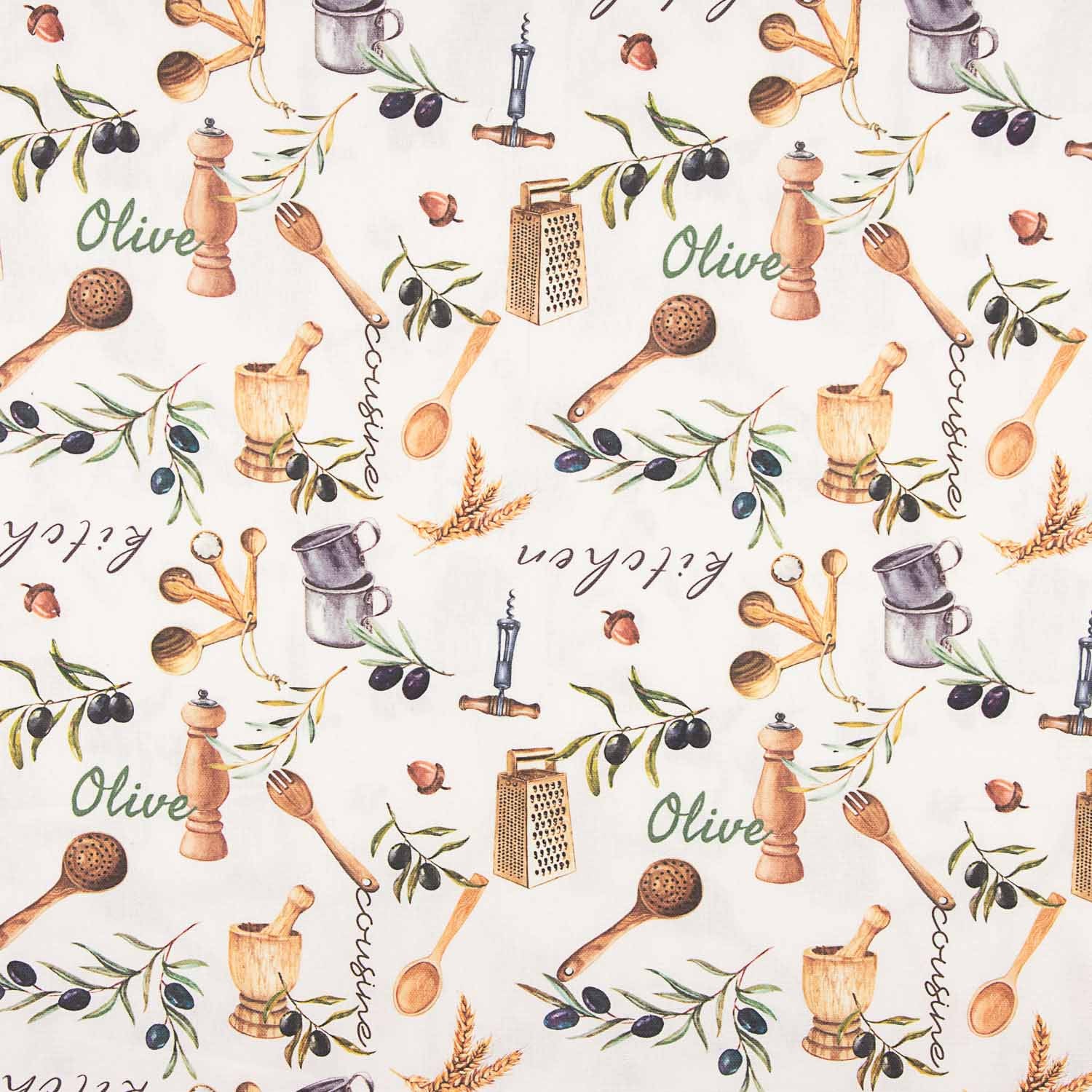 Loneta Panamá Estampada Cocina Olive Mediterránea - Ribes y Casals