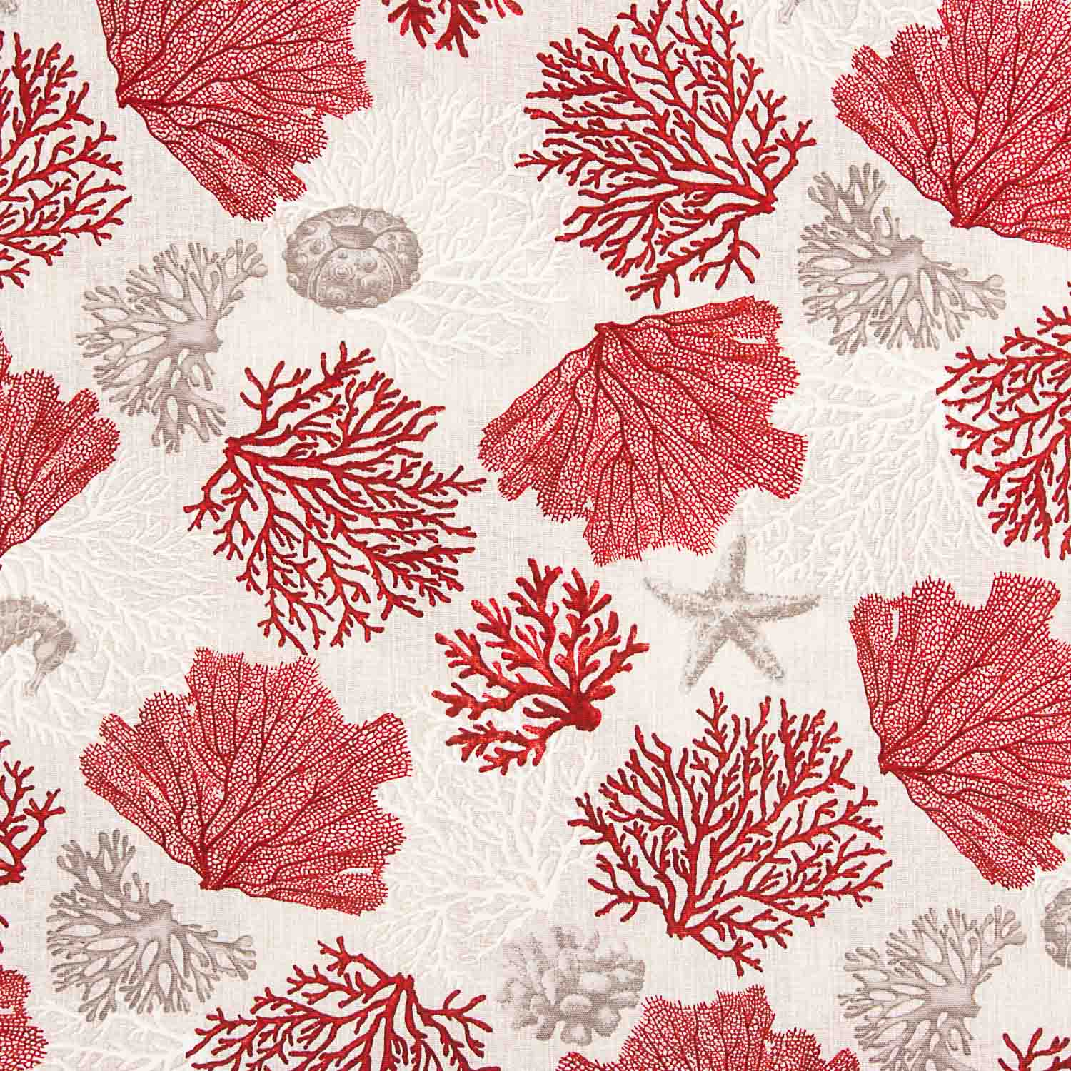 Loneta Estampada Marina Coral Rojo - Ribes y Casals