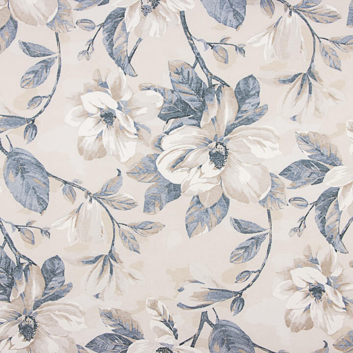 Loneta Estampada Flores Acuarela Azul y Beige - Ribes y Casals