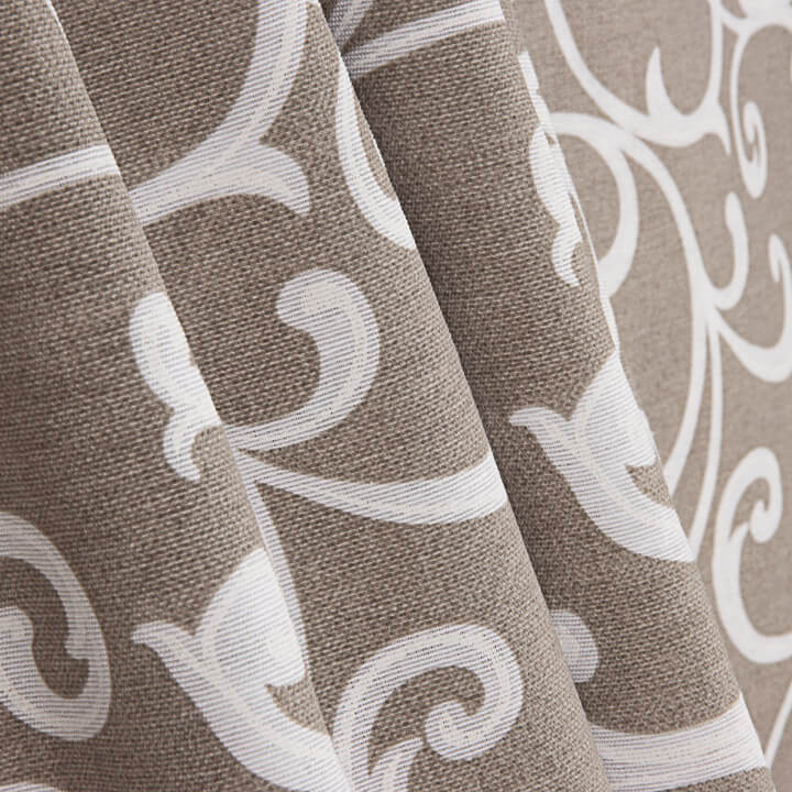 Loneta Estampada Ramas Ornamentales Beige y Blanco - Ribes y Casals