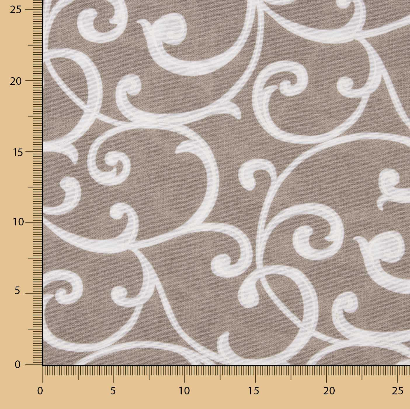 Loneta Estampada Ramas Ornamentales Beige y Blanco - Ribes y Casals