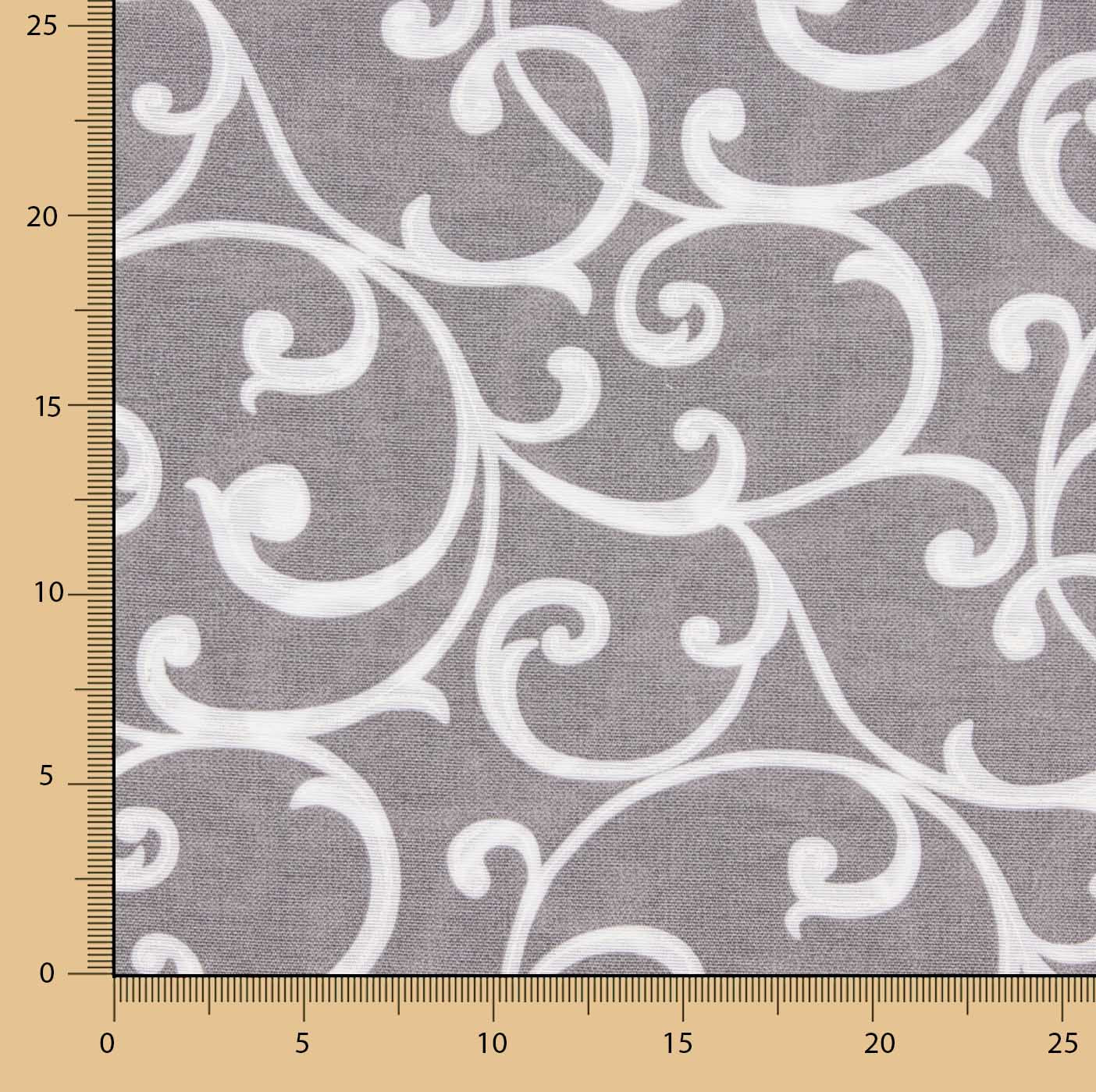 Loneta Estampada Ramas Ornamentales Gris y Blanco - Ribes y Casals