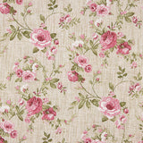 Loneta Estampada Rosas Rosa Fondo Efecto Lino - Ribes y Casals