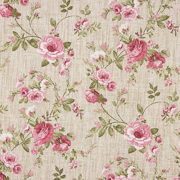 Loneta Estampada Rosas Rosa Fondo Efecto Lino - Ribes y Casals