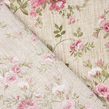 Loneta Estampada Rosas Rosa Fondo Efecto Lino - Ribes y Casals