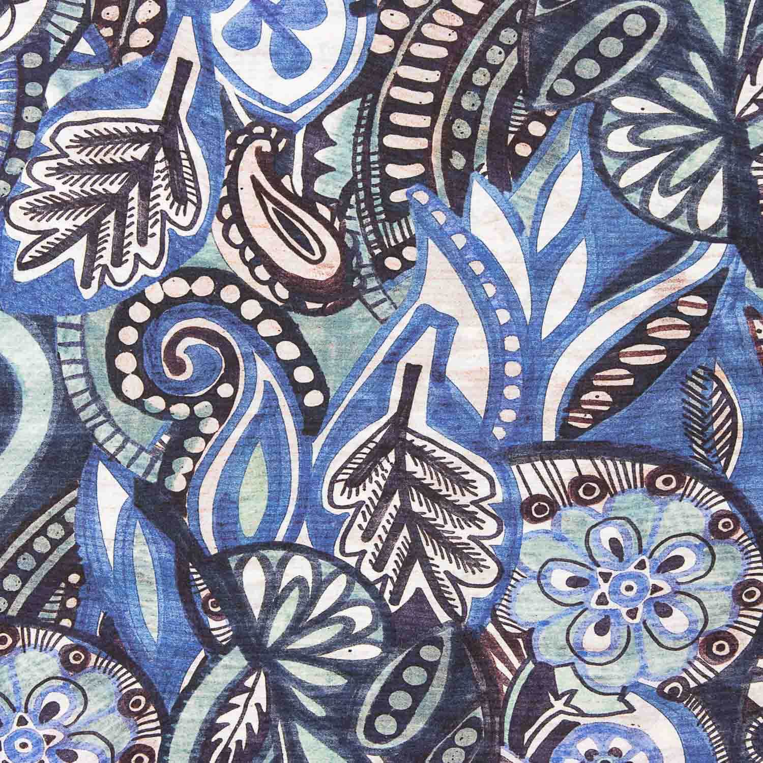 Satén Viscosa Cachemir Artístico Azul - Ribes y Casals