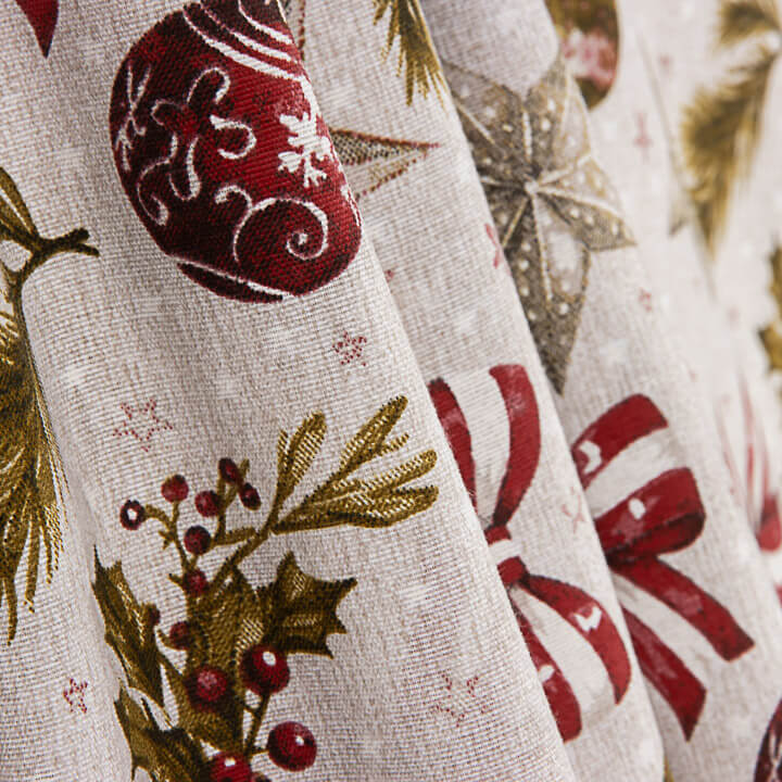 Loneta Estampada Navidad Bolas y Lazos - Ribes y Casals