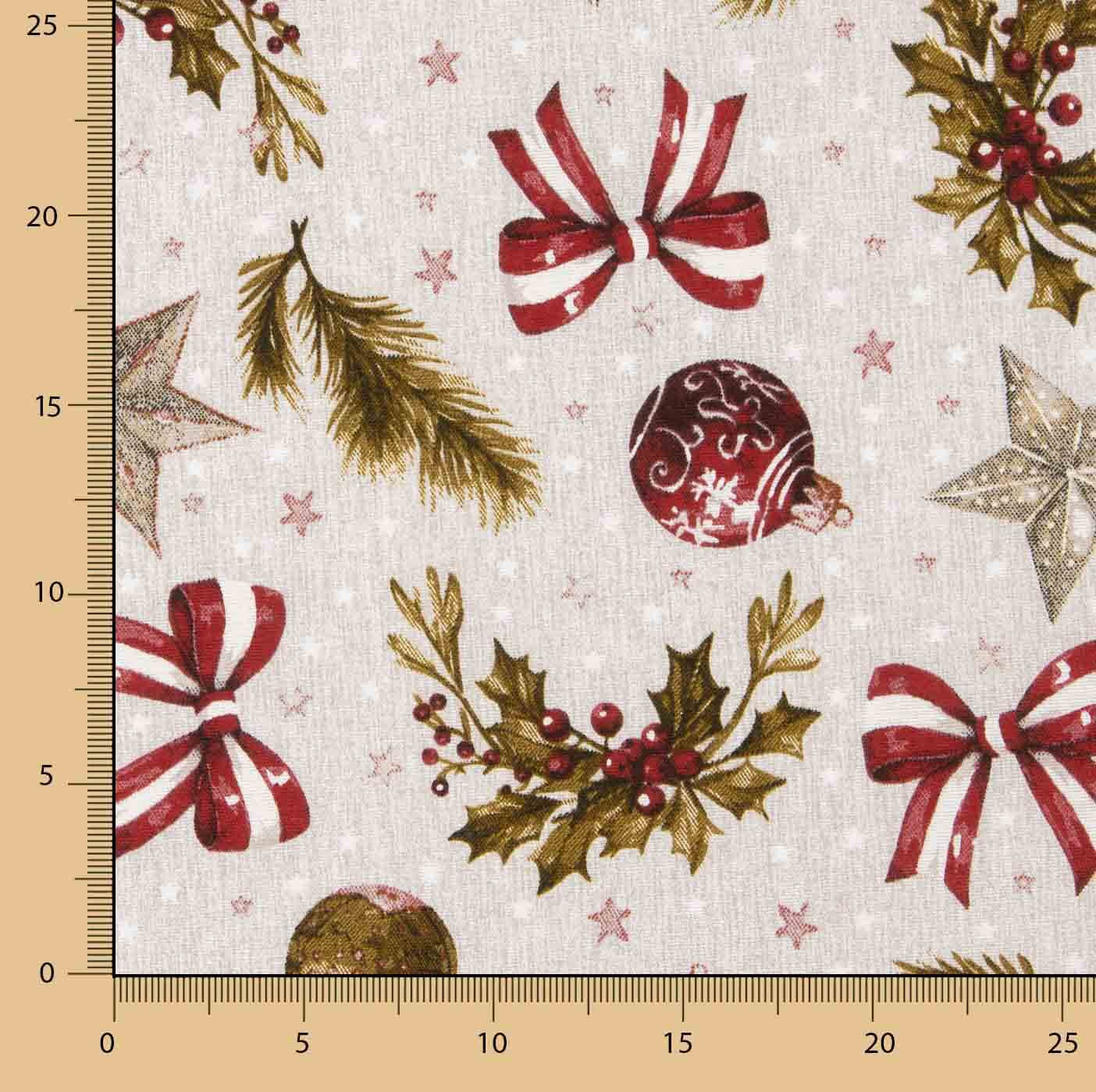 Loneta Estampada Navidad Bolas y Lazos - Ribes y Casals