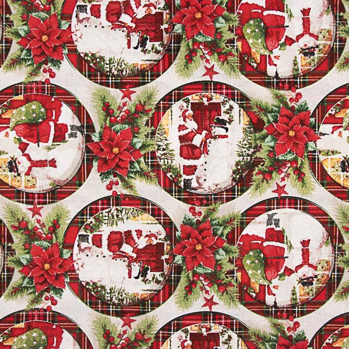 Loneta Estampada Navidad Medallones Papá Noel - Ribes y Casals