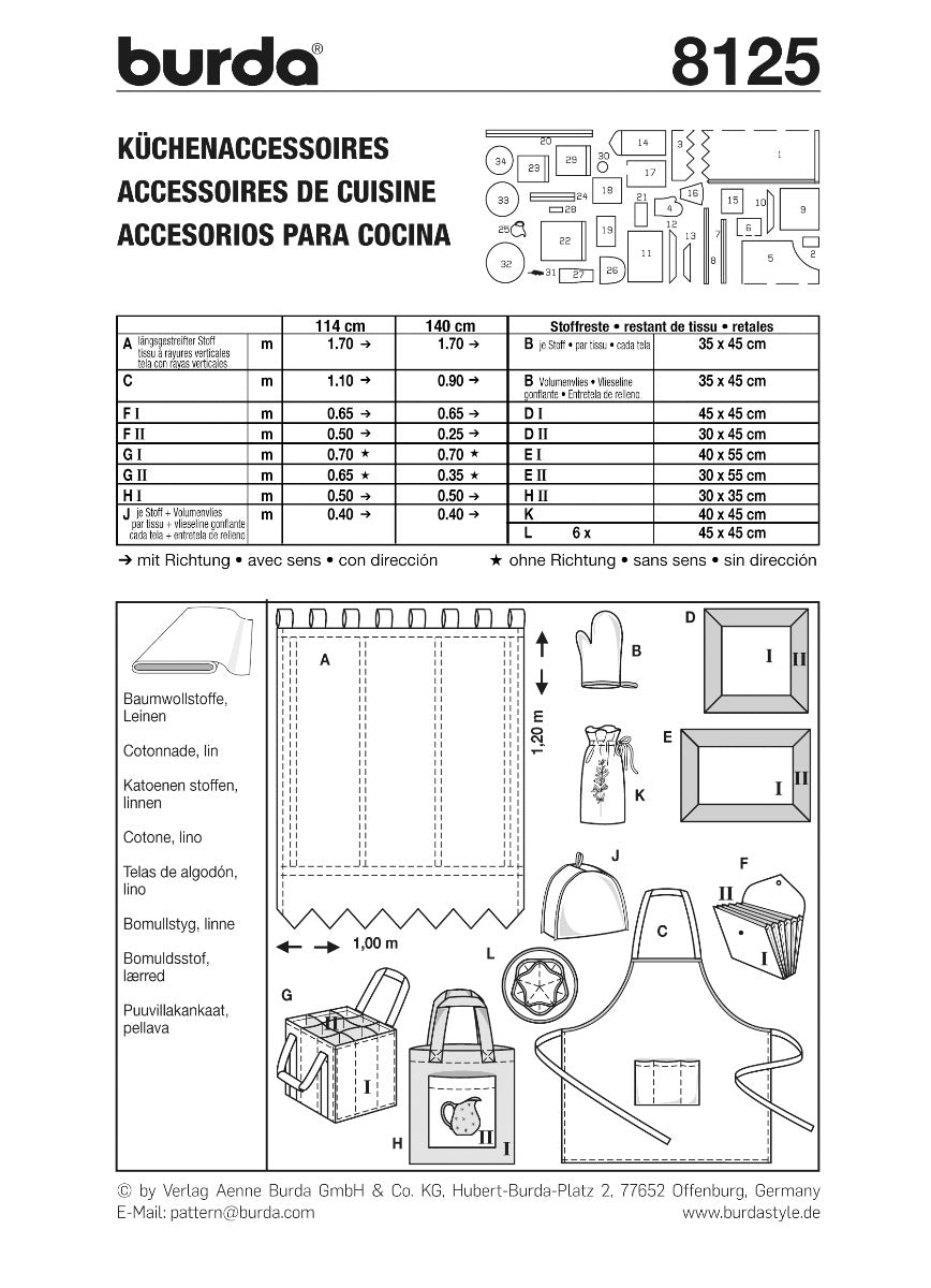 Patrón Burda 8125 accesorios Cocina - Ribes y Casals