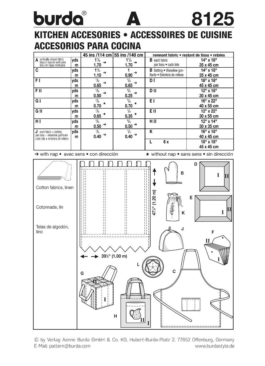 Patrón Burda 8125 accesorios Cocina - Ribes y Casals