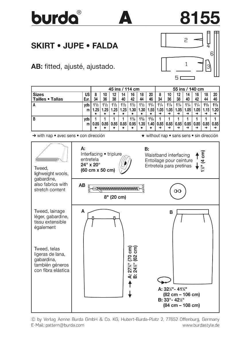 Patrón Burda 8155 Falda - Ribes y Casals