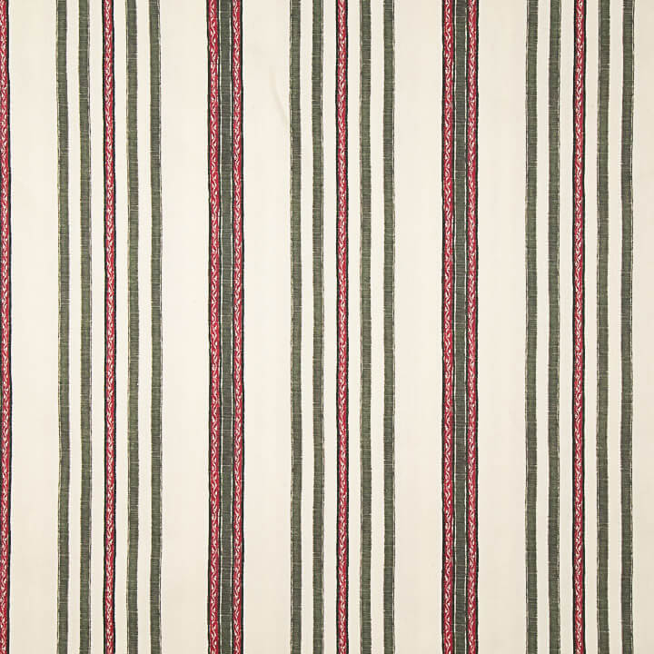 Loneta Half Panamá Estampada Rayas Étnicas Verde y Rojo - Ribes y Casals