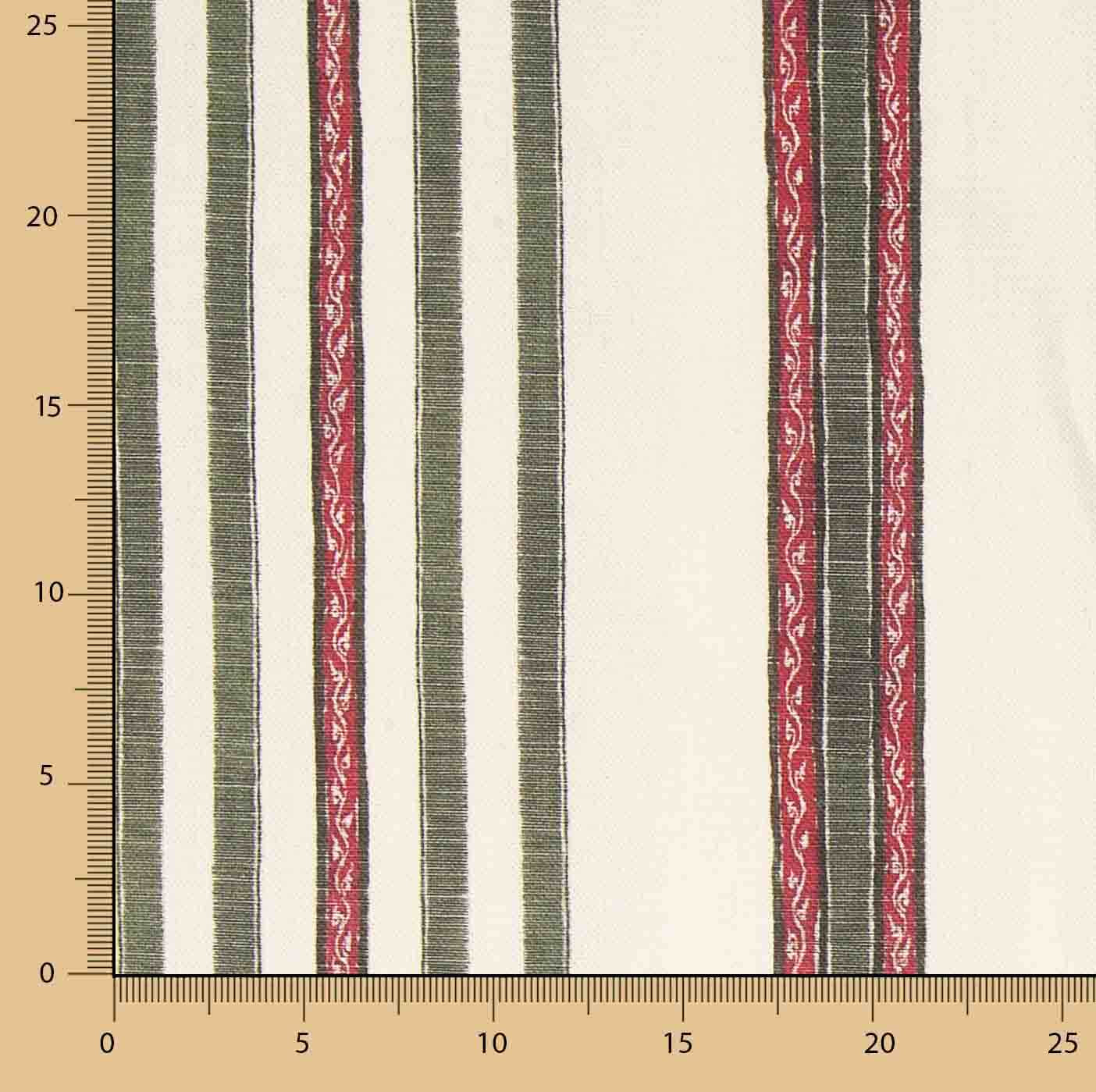 Loneta Half Panamá Estampada Rayas Étnicas Verde y Rojo - Ribes y Casals