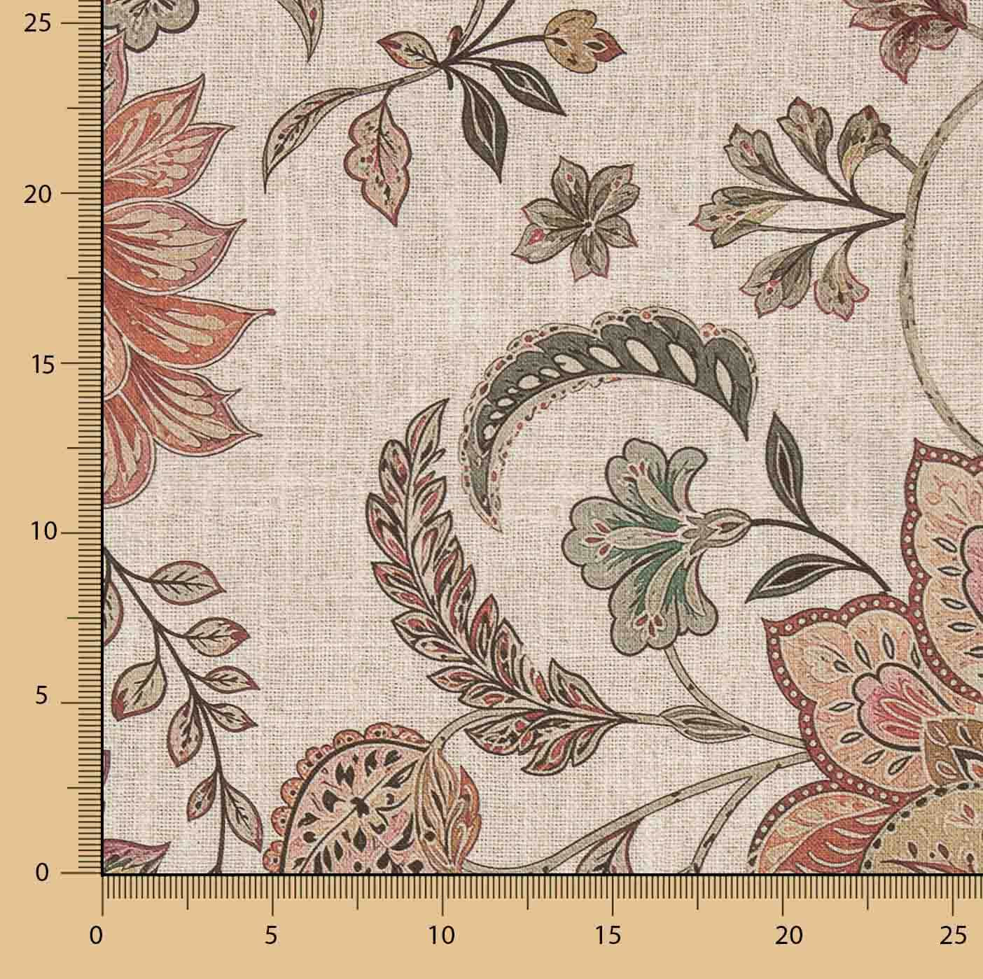 Loneta Half Panamá Estampada Flores Cachemir Rosa Coral - Ribes y Casals