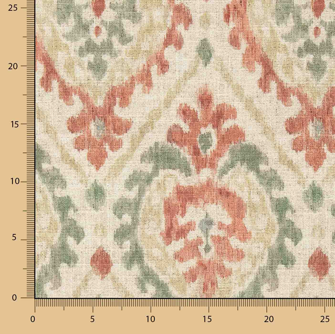 Loneta Half Panamá Estampada Étnico Damasco Terracota - Ribes y Casals