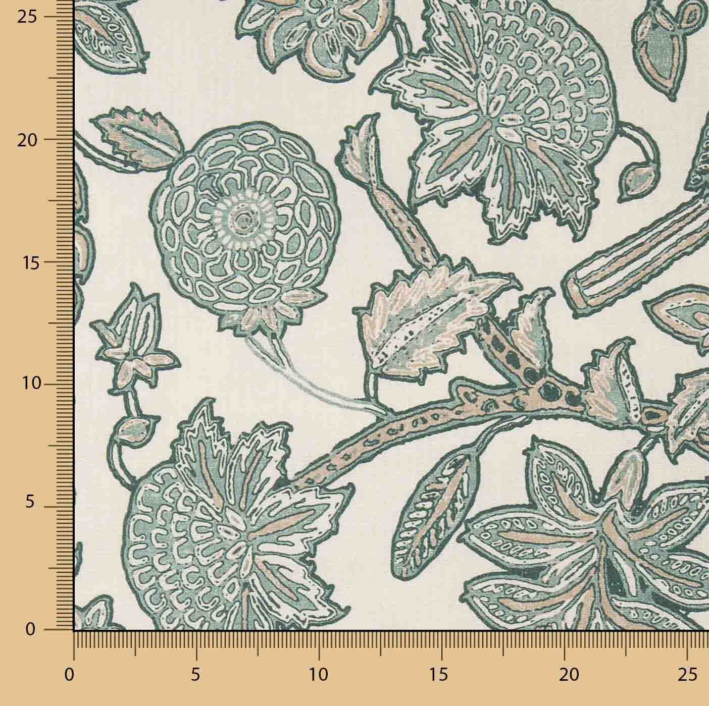 Loneta Half Panamá Estampada Jardín Oriental Verde Salvia - Ribes y Casals