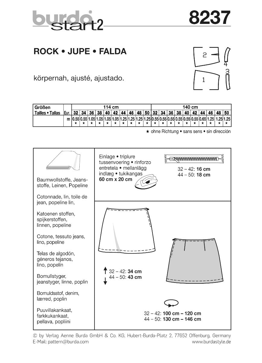 Patrón Burda 8237 Falda - Ribes y Casals