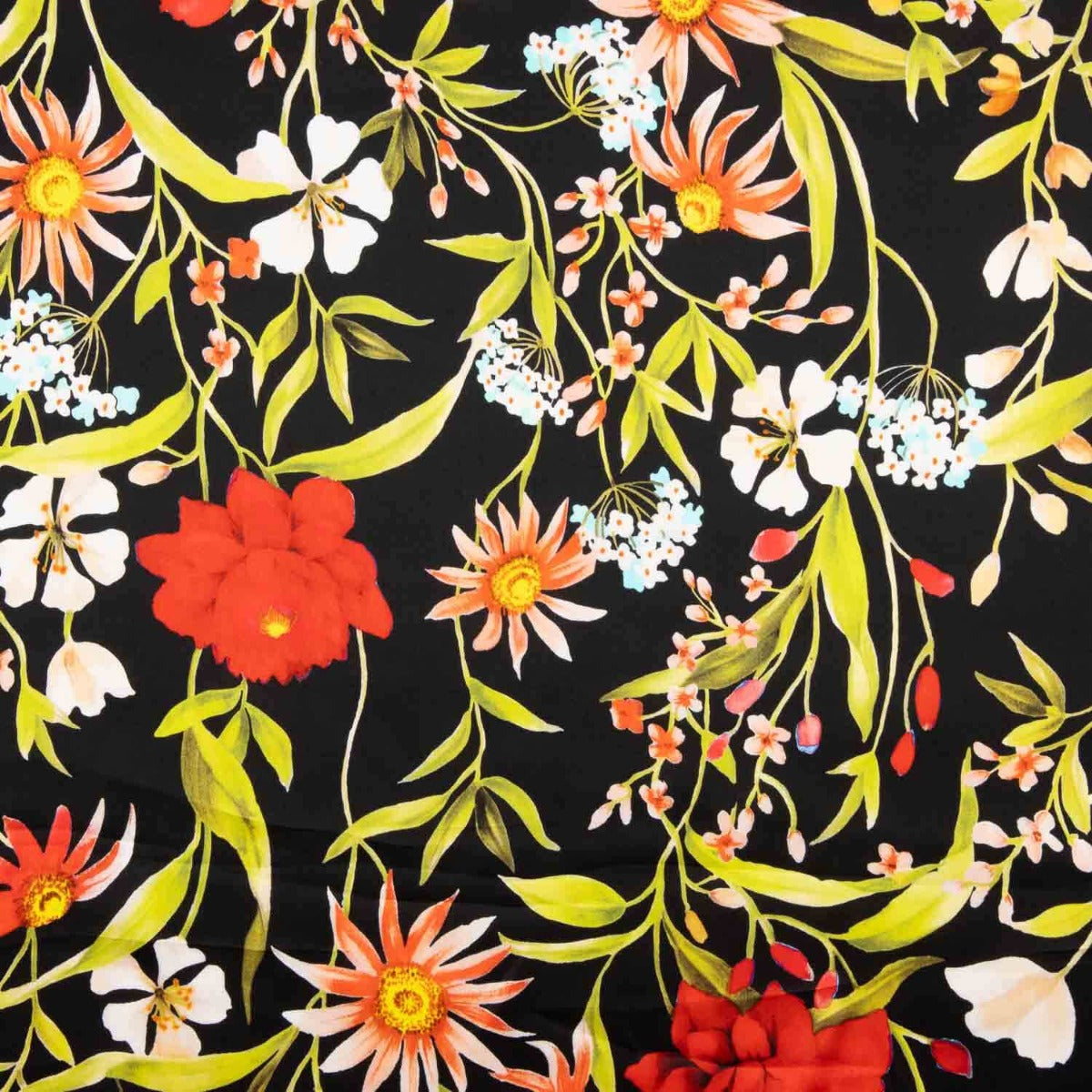 Satén Seda Italiana Floral Negro - Ribes y Casals