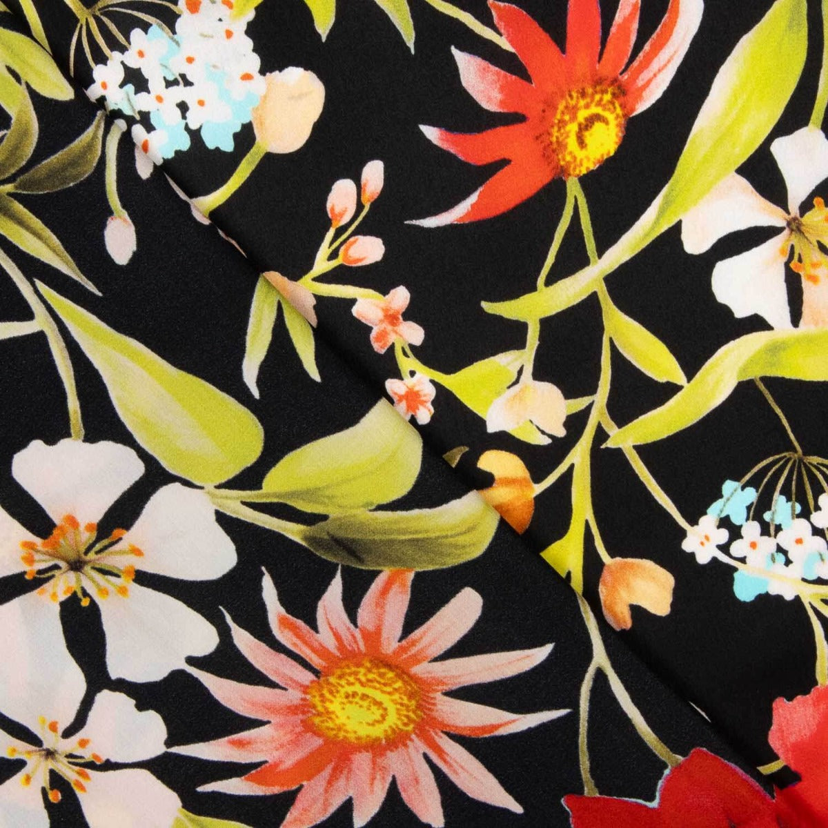 Satén Seda Italiana Floral Negro - Ribes y Casals