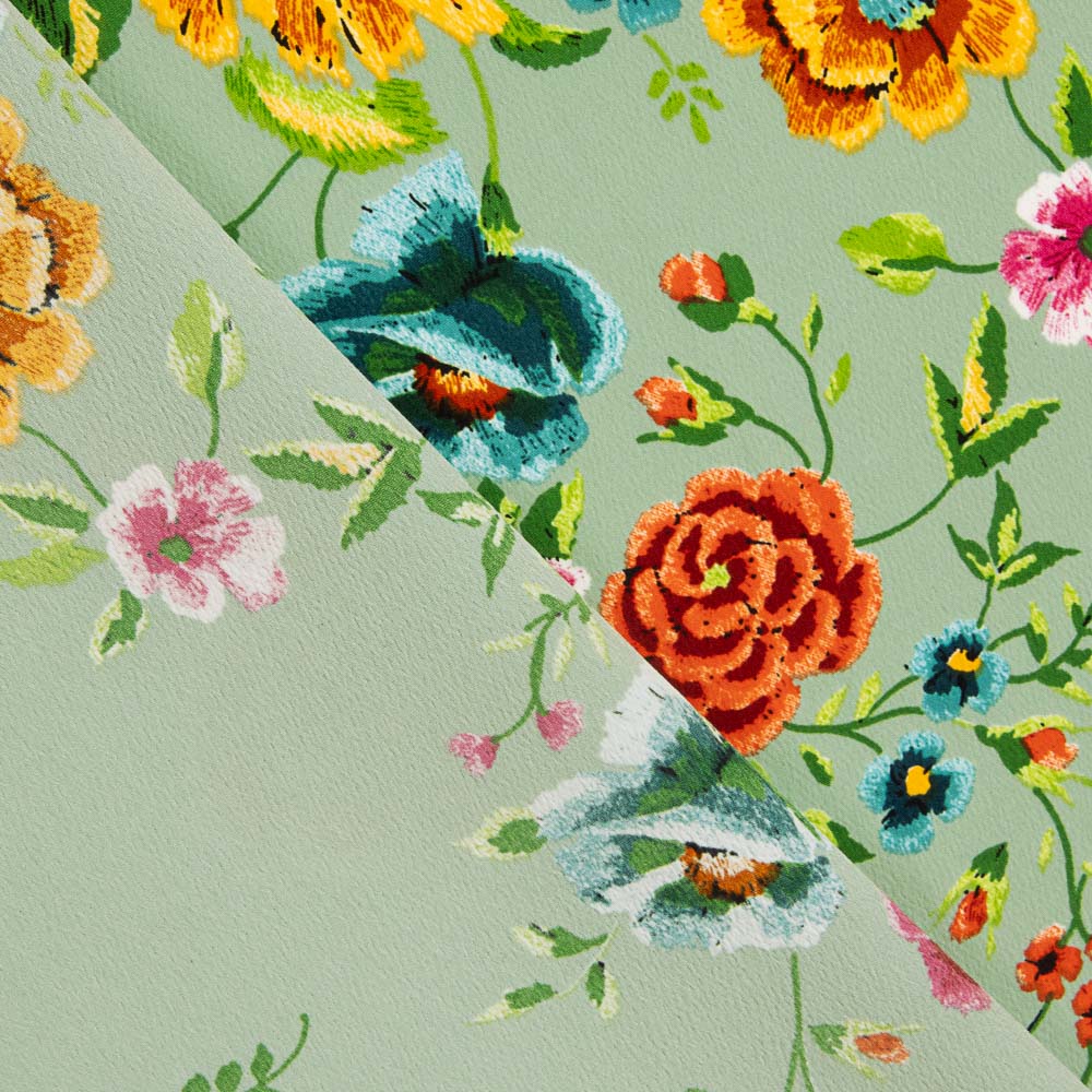 Crepe Mantón Manila Verde Salvia - Ribes y Casals