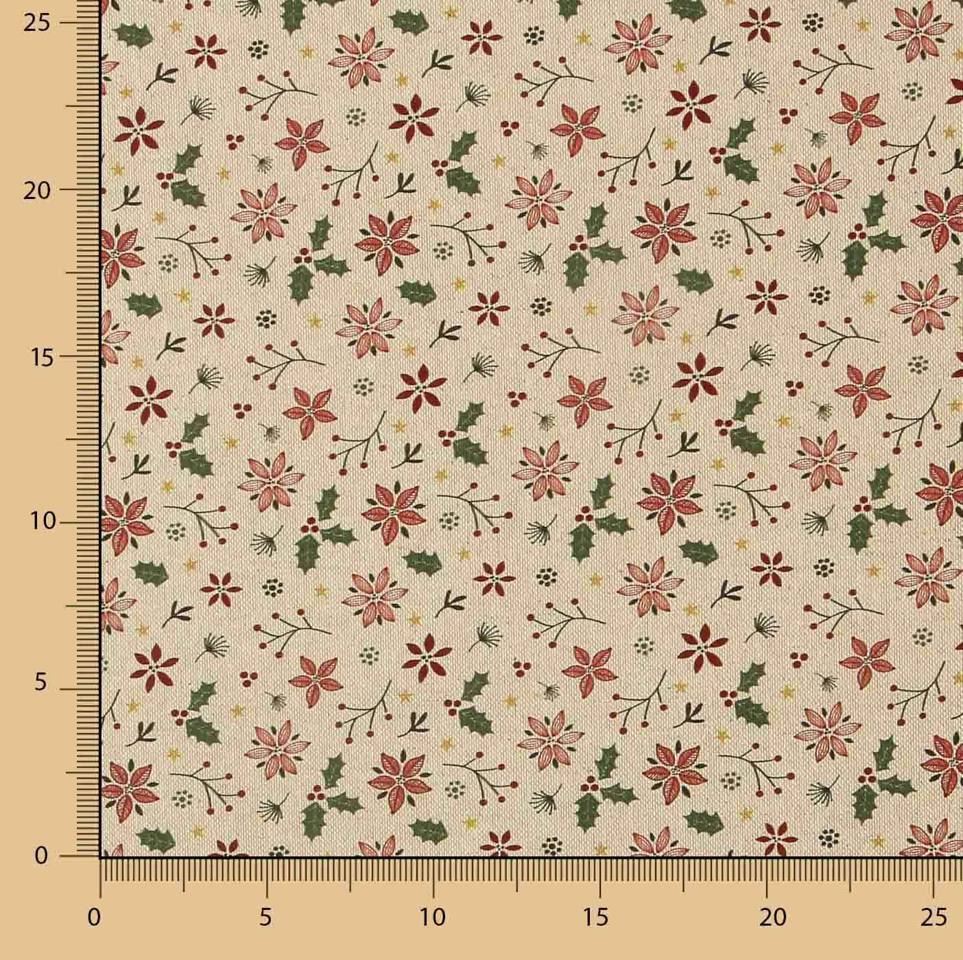 Popelín Algodón Navidad Flores y Acebo - Ribes y Casals