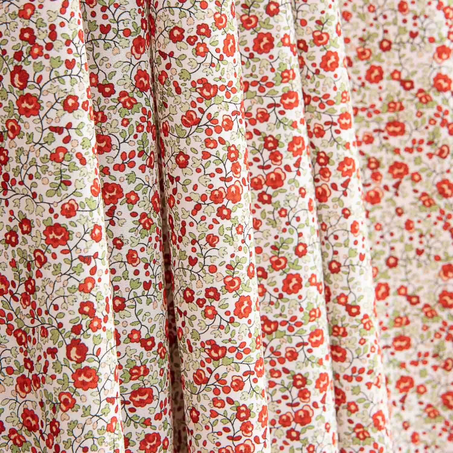 Popelín Algodón Microfloral Roja - Ribes y Casals