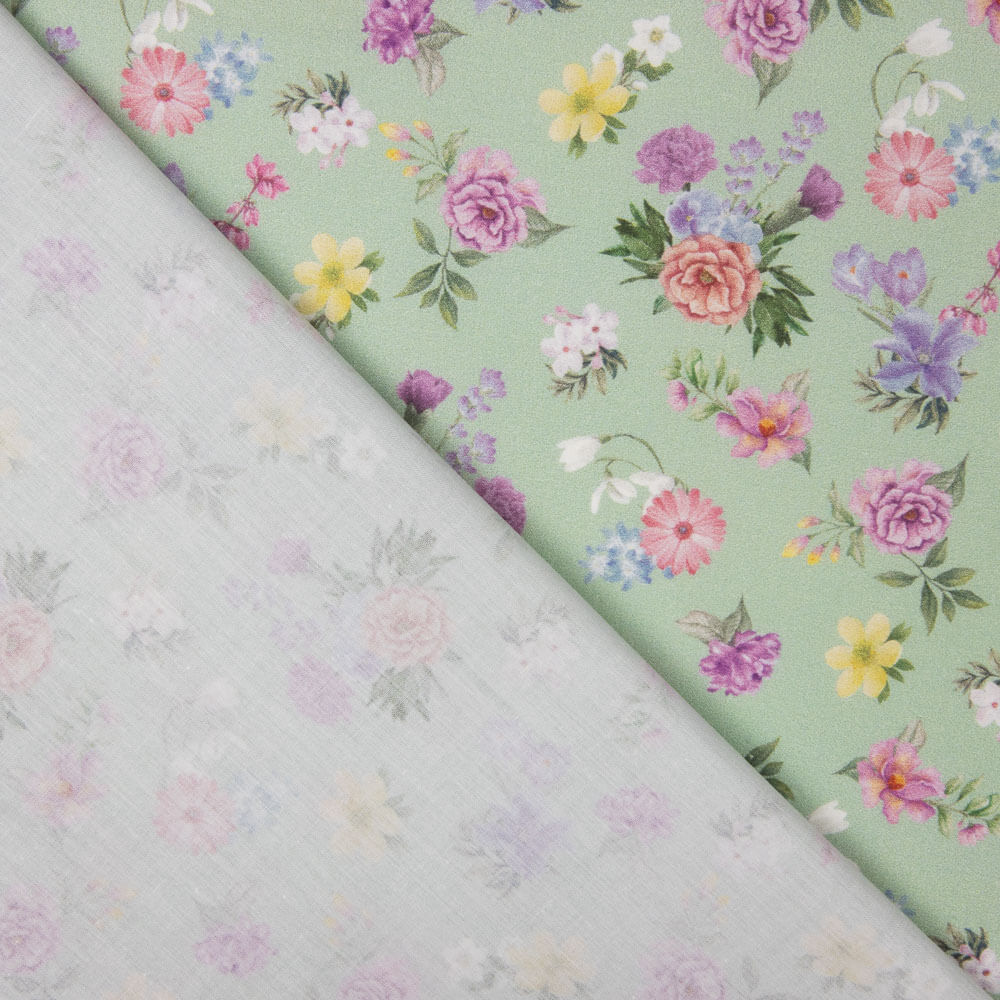 Popelín Estampado Flamenca Flor Creto Verde Salvia - Ribes y Casals