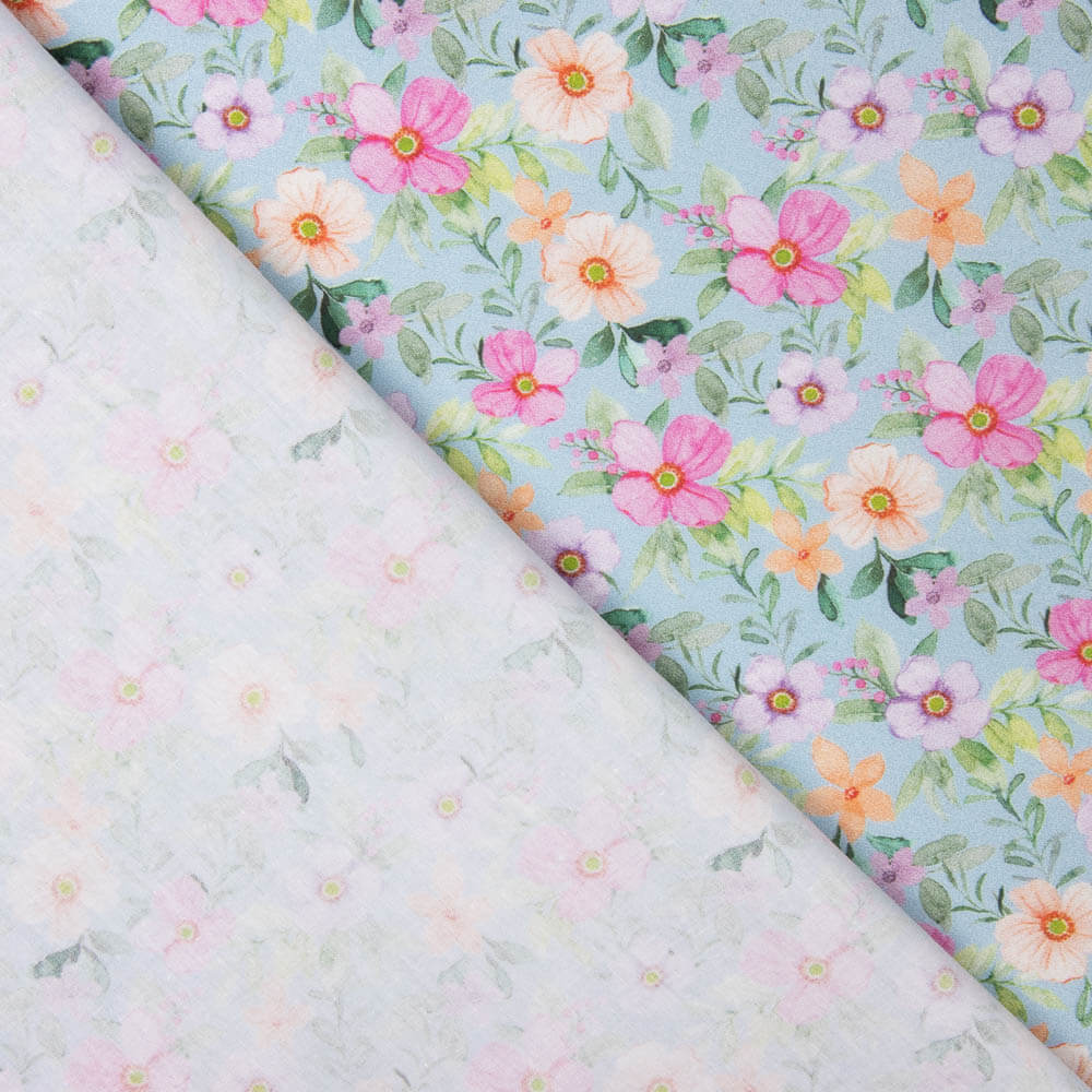 Popelín Estampado Flamenca Flor Hawa Azul - Ribes y Casals