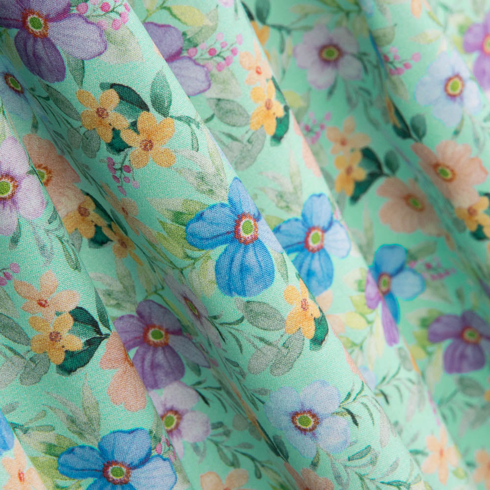 Popelín Estampado Flamenca Flor Hawa Verde - Ribes y Casals