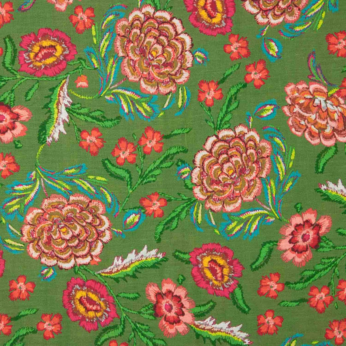 Tela Rústico Estampado Manila Verde Aceituna - Ribes y Casals