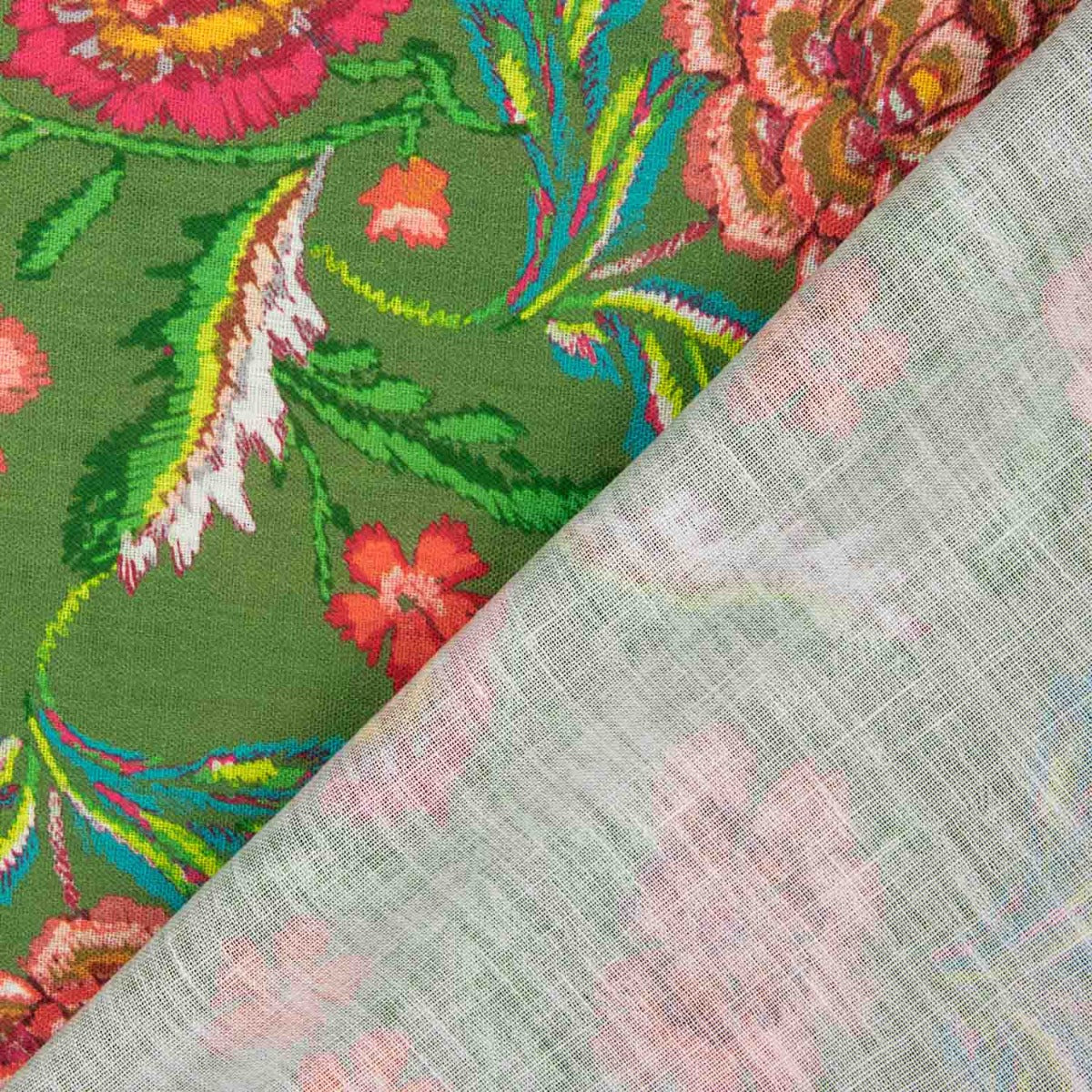 Tela Rústico Estampado Manila Verde Aceituna - Ribes y Casals