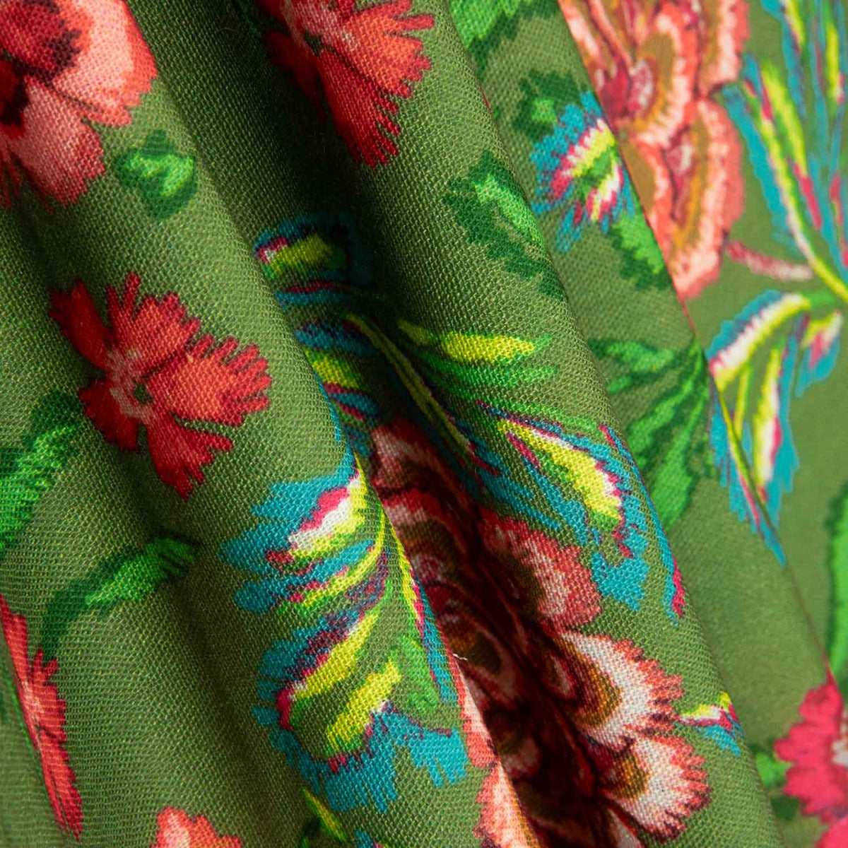 Tela Rústico Estampado Manila Verde Aceituna - Ribes y Casals