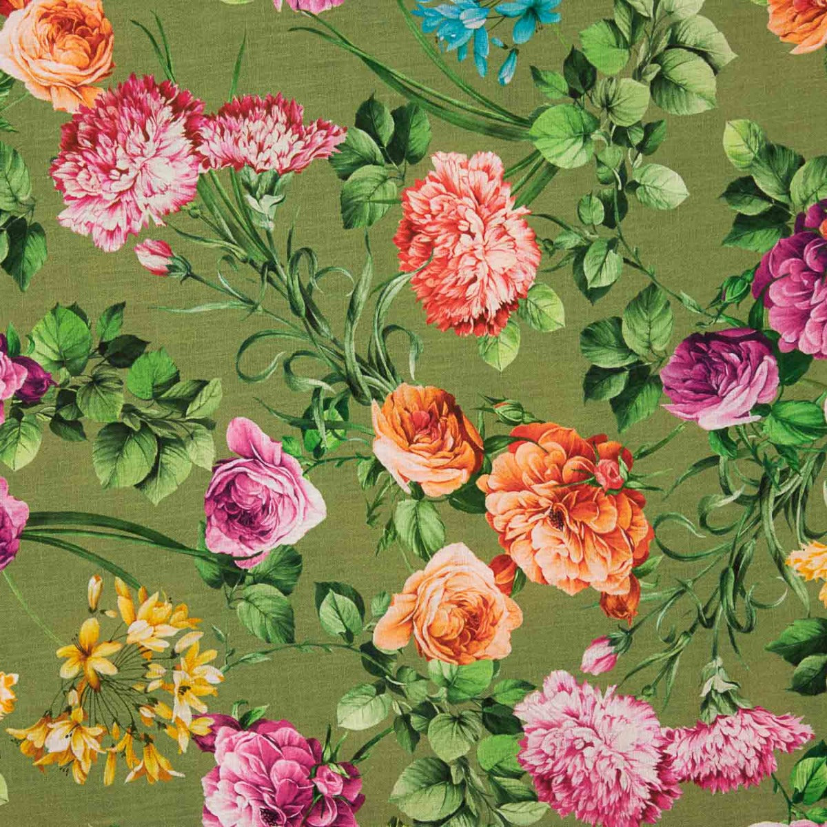 Tela Rústico Estampado Floral Verde Aceituna - Ribes y Casals